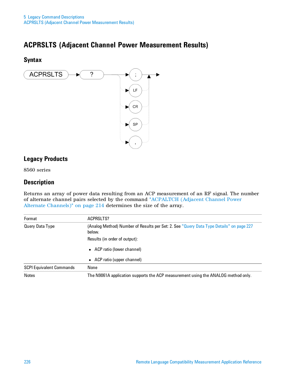Syntax, Legacy products, Description | Syntax legacy products | Agilent Technologies Signal Analyzer N9030a User Manual | Page 226 / 1466