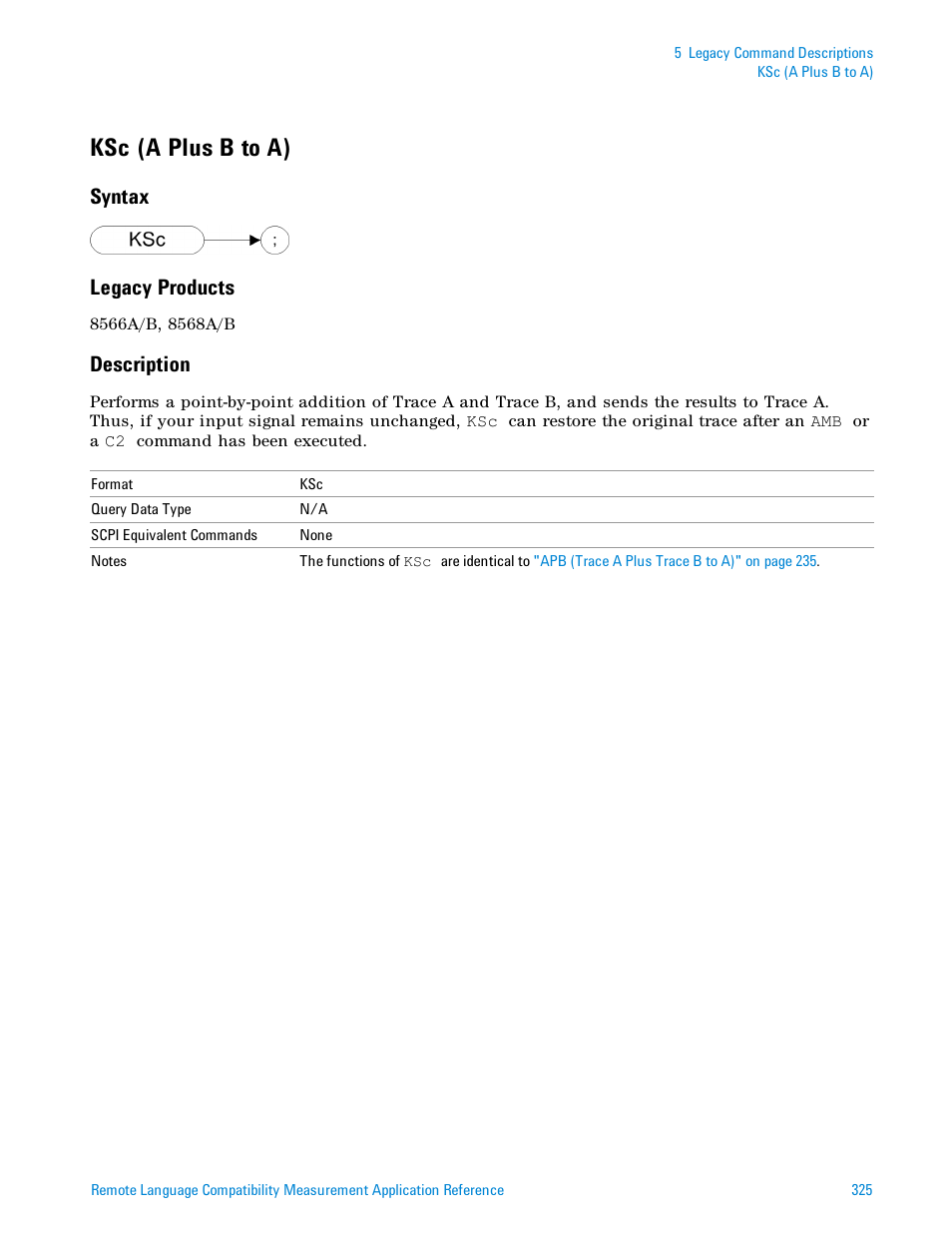 Ksc (a plus b to a), Syntax, Legacy products | Description, Syntax legacy products | Agilent Technologies Signal Analyzer N9030a User Manual | Page 325 / 1466
