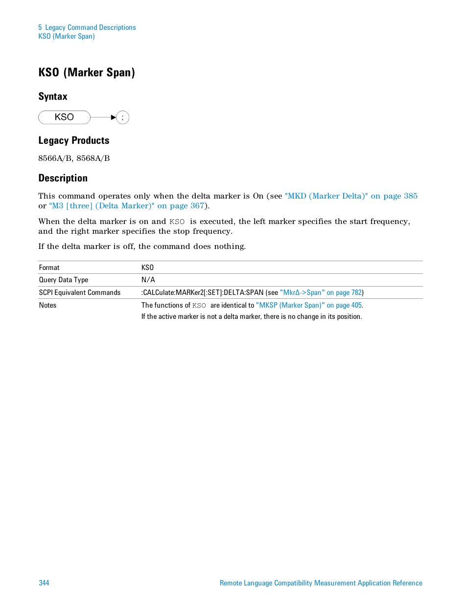 Kso (marker span), Syntax, Legacy products | Description, Syntax legacy products | Agilent Technologies Signal Analyzer N9030a User Manual | Page 344 / 1466