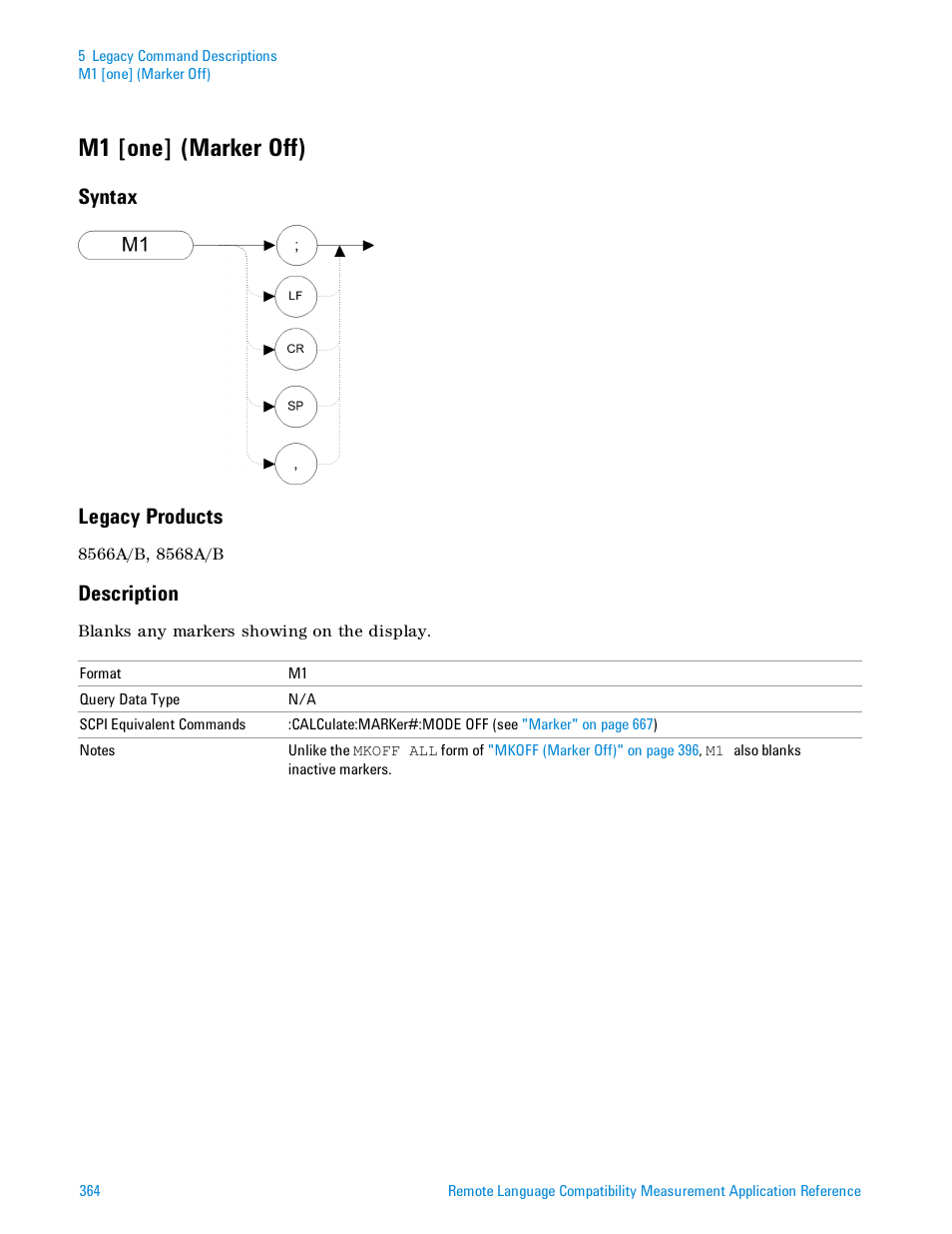 M1 [one] (marker off), Syntax, Legacy products | Description, Syntax legacy products | Agilent Technologies Signal Analyzer N9030a User Manual | Page 364 / 1466