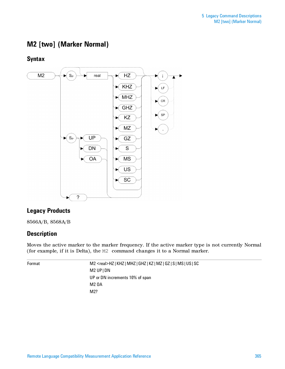 M2 [two] (marker normal), Syntax, Legacy products | Description, Syntax legacy products | Agilent Technologies Signal Analyzer N9030a User Manual | Page 365 / 1466