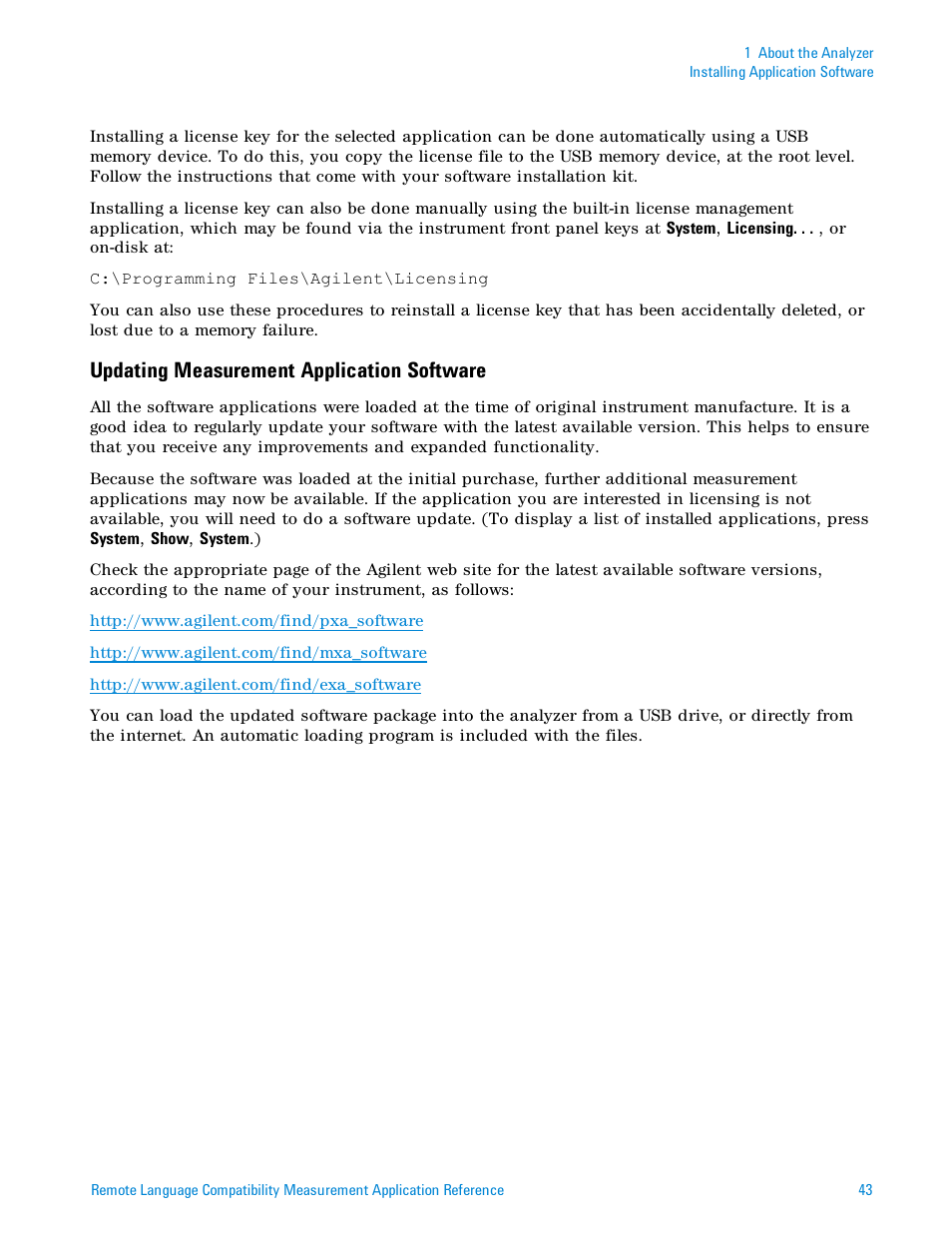 Updating measurement application software | Agilent Technologies Signal Analyzer N9030a User Manual | Page 43 / 1466