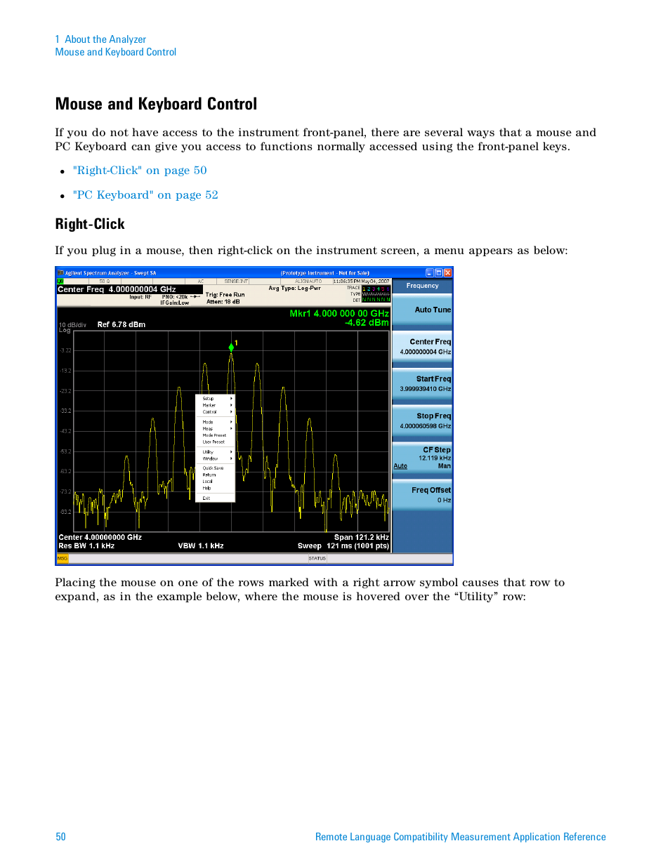 Mouse and keyboard control, Right-click | Agilent Technologies Signal Analyzer N9030a User Manual | Page 50 / 1466