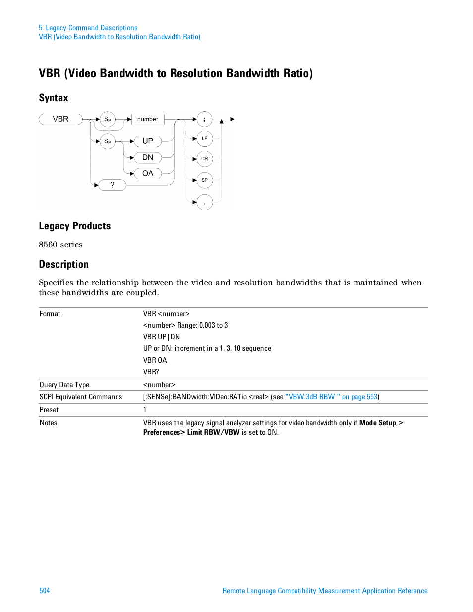 Syntax, Legacy products, Description | Syntax legacy products | Agilent Technologies Signal Analyzer N9030a User Manual | Page 504 / 1466