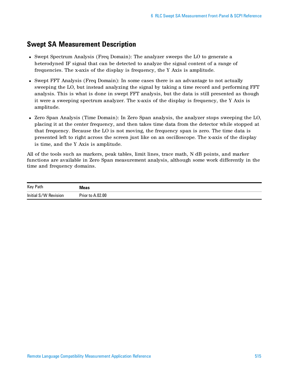 Swept sa measurement description | Agilent Technologies Signal Analyzer N9030a User Manual | Page 515 / 1466