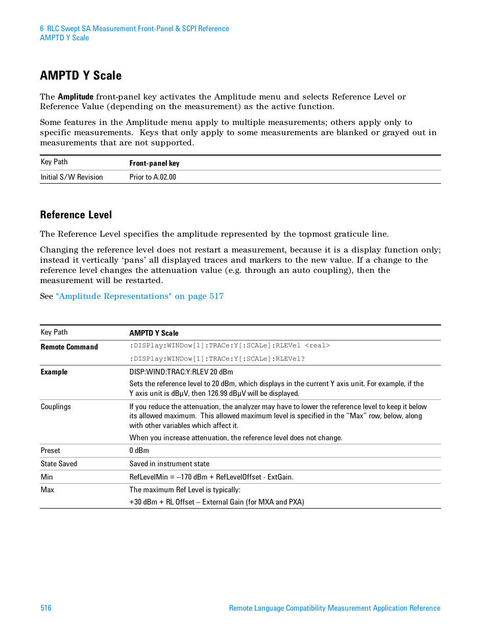 Amptd y scale, Reference level | Agilent Technologies Signal Analyzer N9030a User Manual | Page 516 / 1466