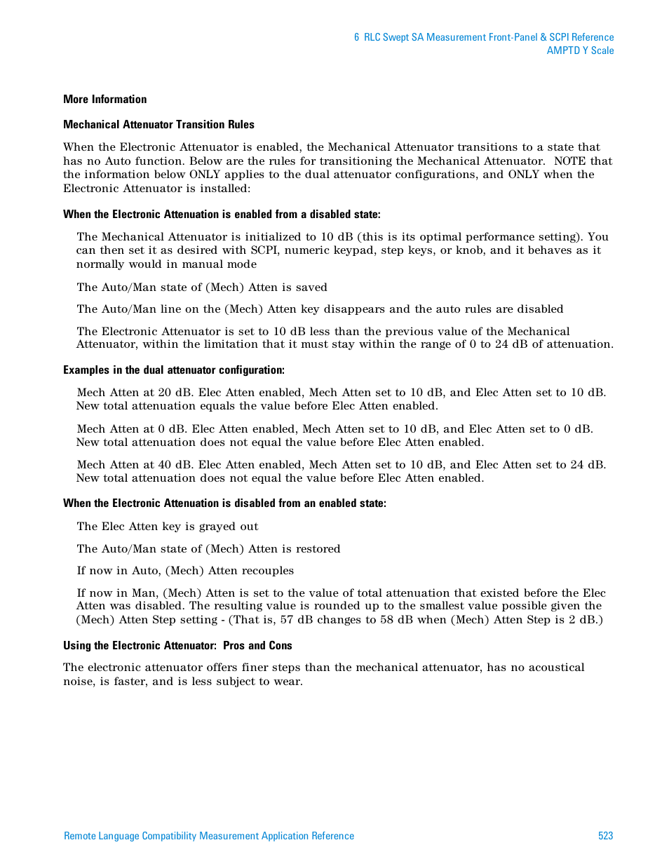 Using the electronic attenuator: pros and cons" on | Agilent Technologies Signal Analyzer N9030a User Manual | Page 523 / 1466