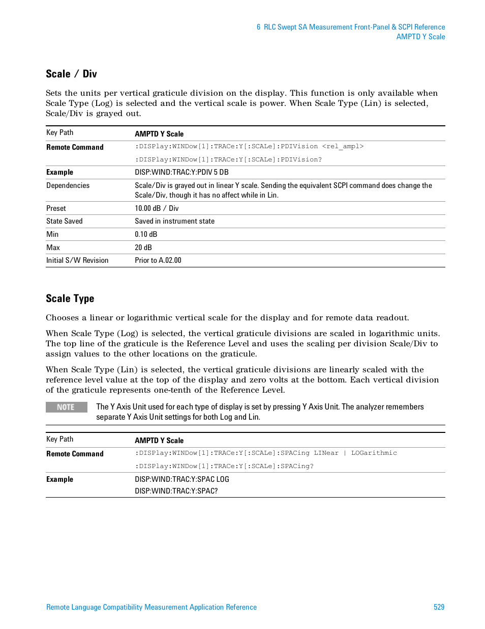 Scale / div, Scale type | Agilent Technologies Signal Analyzer N9030a User Manual | Page 529 / 1466