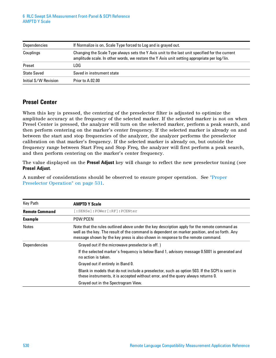 Presel center | Agilent Technologies Signal Analyzer N9030a User Manual | Page 530 / 1466