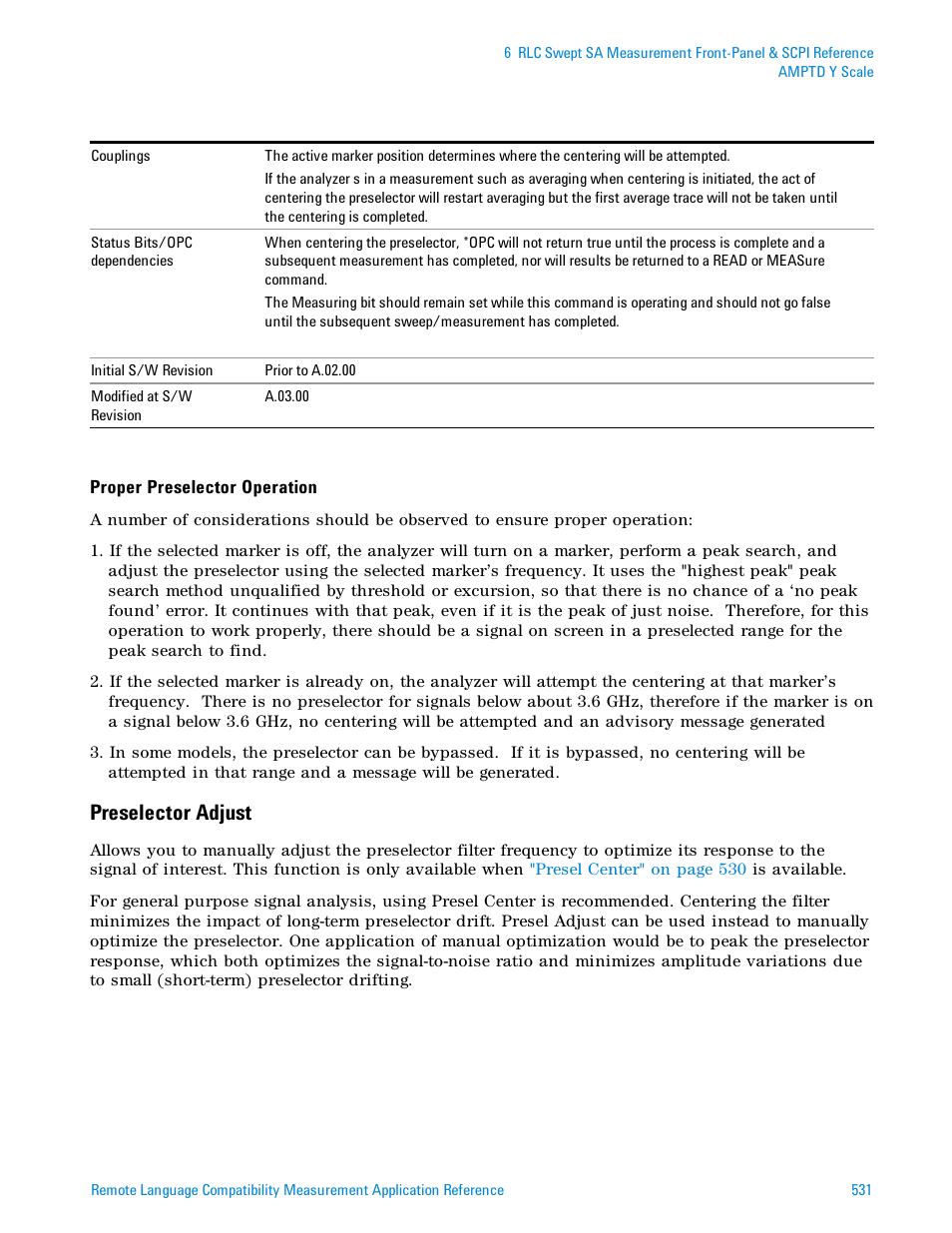 Preselector adjust | Agilent Technologies Signal Analyzer N9030a User Manual | Page 531 / 1466