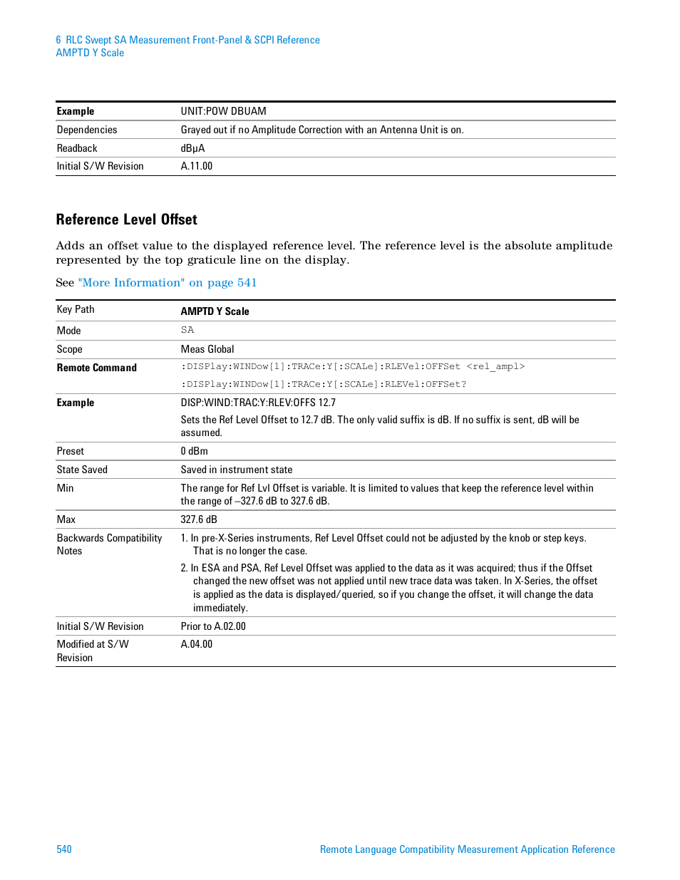 Reference level offset | Agilent Technologies Signal Analyzer N9030a User Manual | Page 540 / 1466
