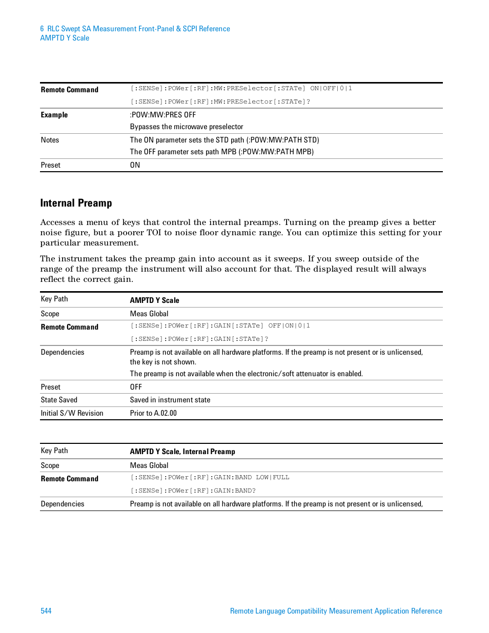 Internal preamp | Agilent Technologies Signal Analyzer N9030a User Manual | Page 544 / 1466