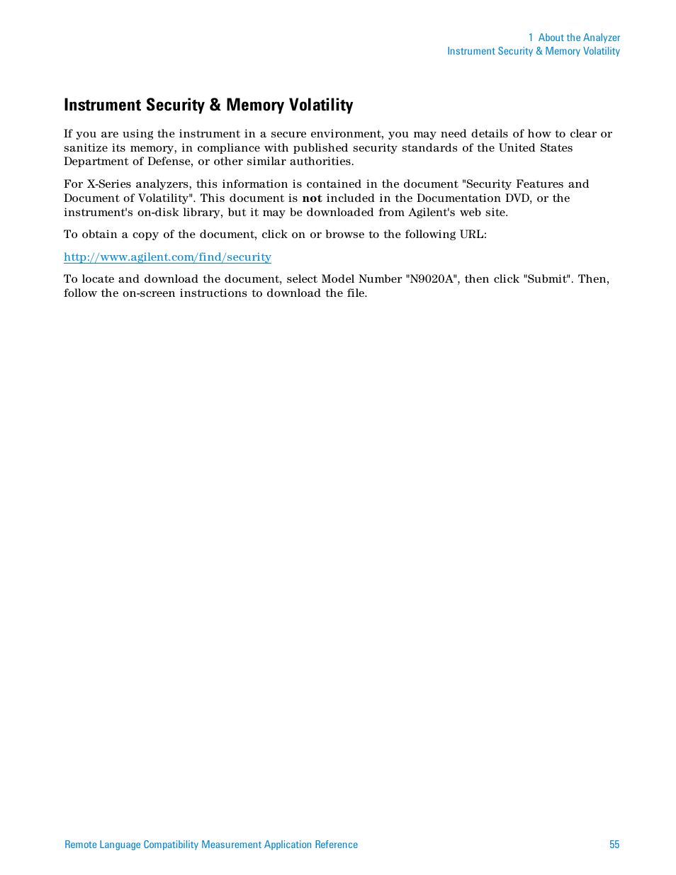 Instrument security & memory volatility | Agilent Technologies Signal Analyzer N9030a User Manual | Page 55 / 1466