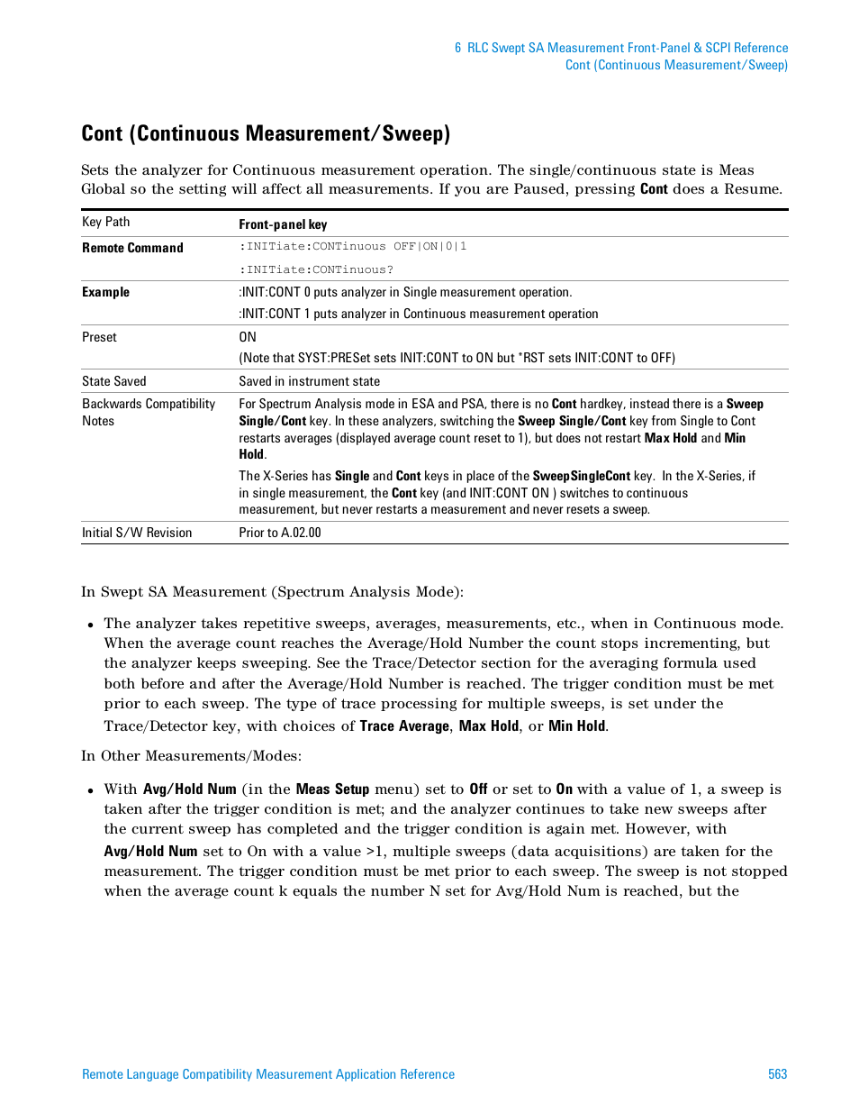 Cont (continuous measurement/sweep) | Agilent Technologies Signal Analyzer N9030a User Manual | Page 563 / 1466