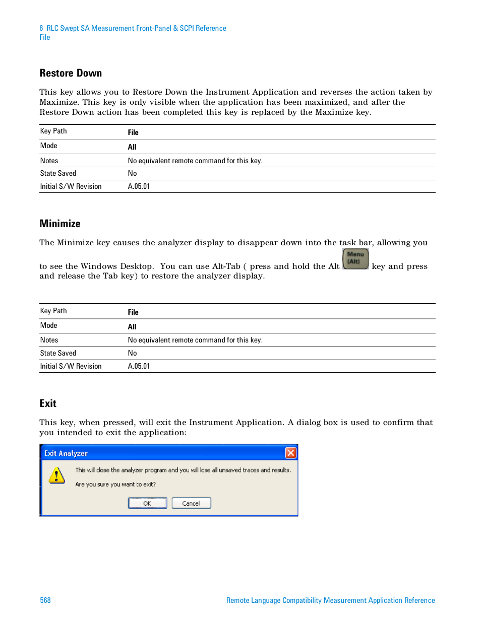 Restore down, Minimize, Exit | Agilent Technologies Signal Analyzer N9030a User Manual | Page 568 / 1466