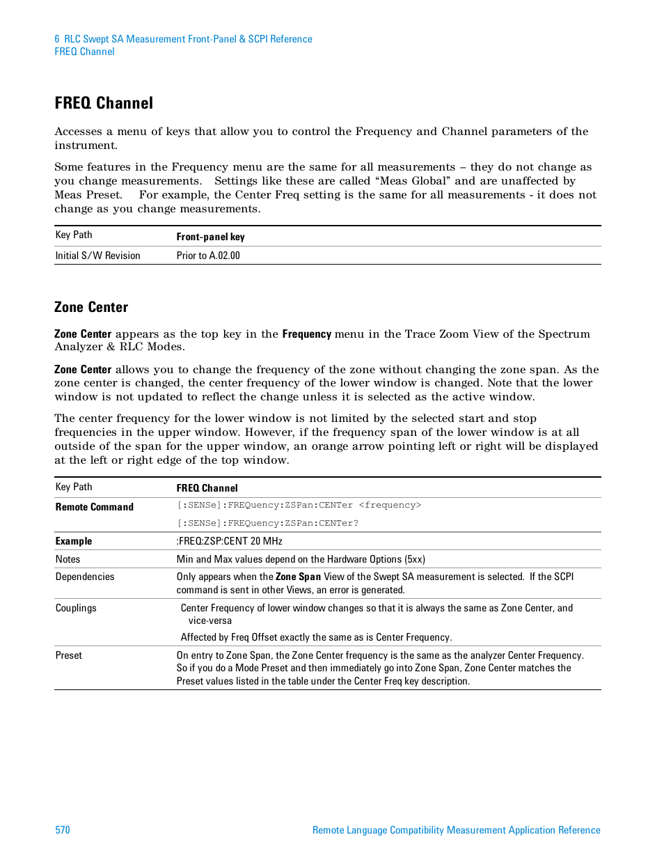 Freq channel, Zone center | Agilent Technologies Signal Analyzer N9030a User Manual | Page 570 / 1466