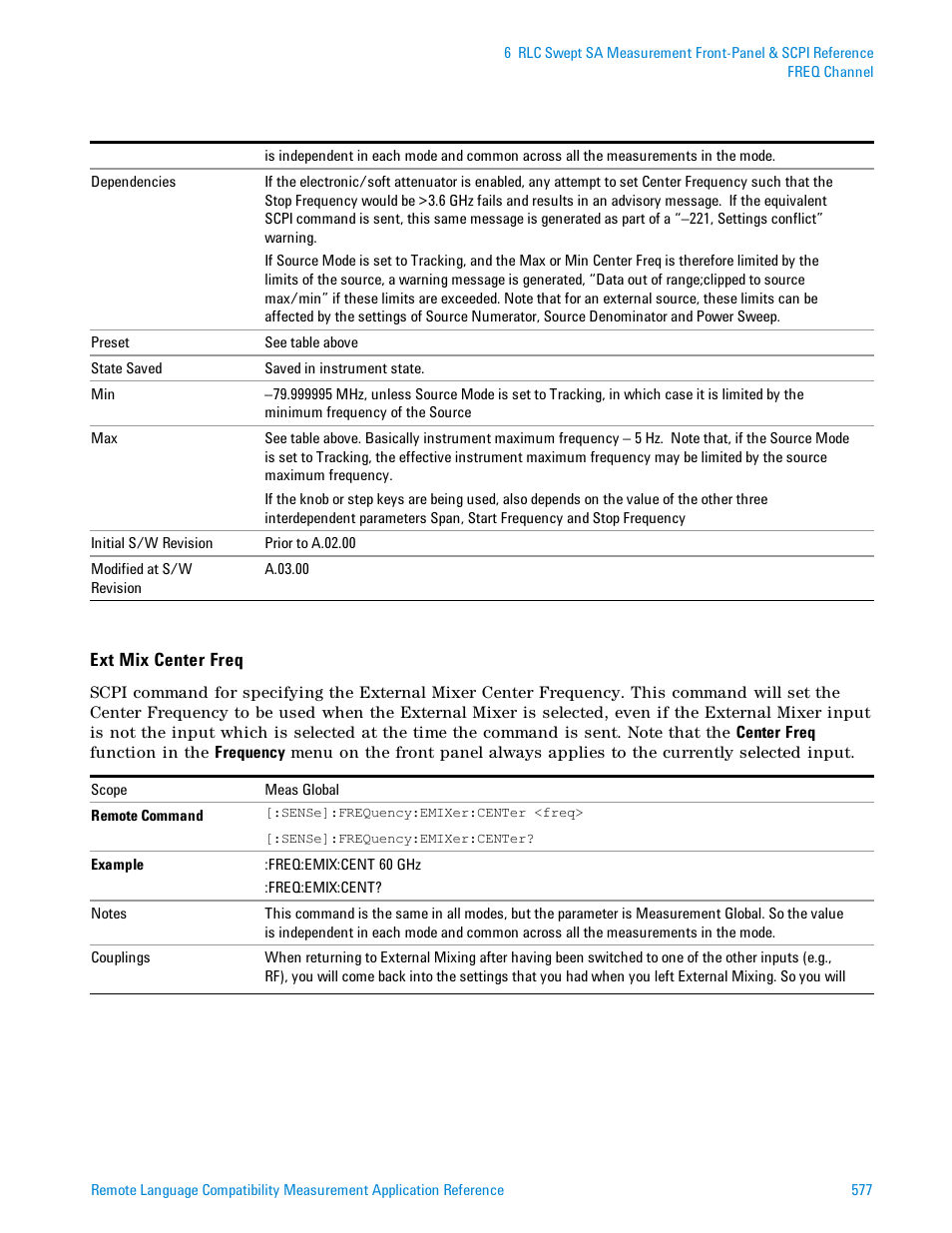 Ext mix center freq, Ext mix, Center freq | Agilent Technologies Signal Analyzer N9030a User Manual | Page 577 / 1466