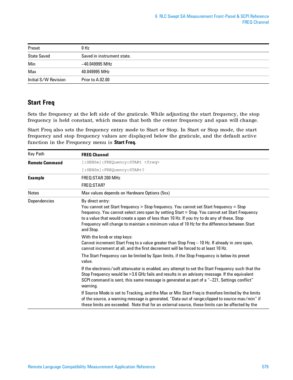 Start freq | Agilent Technologies Signal Analyzer N9030a User Manual | Page 579 / 1466