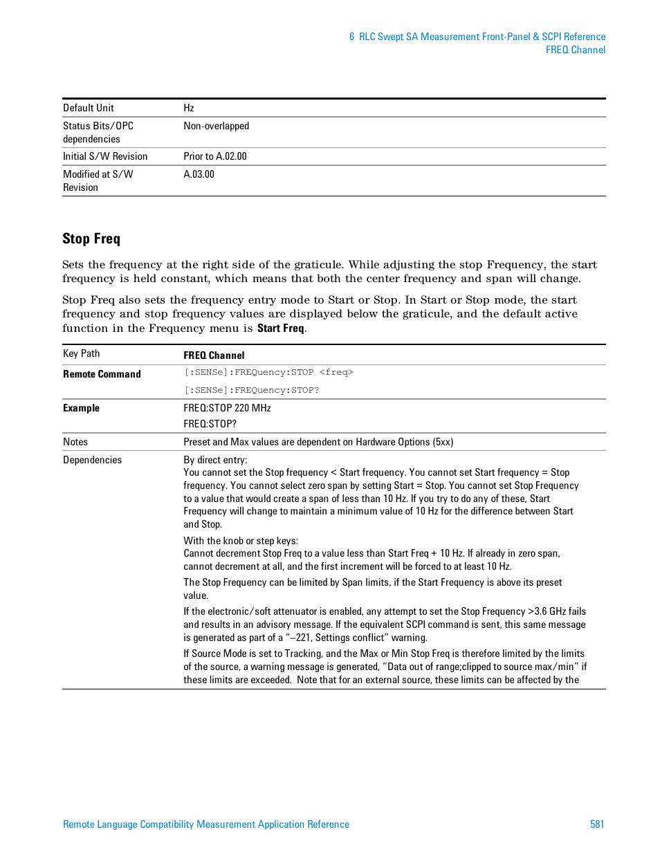 Stop freq | Agilent Technologies Signal Analyzer N9030a User Manual | Page 581 / 1466