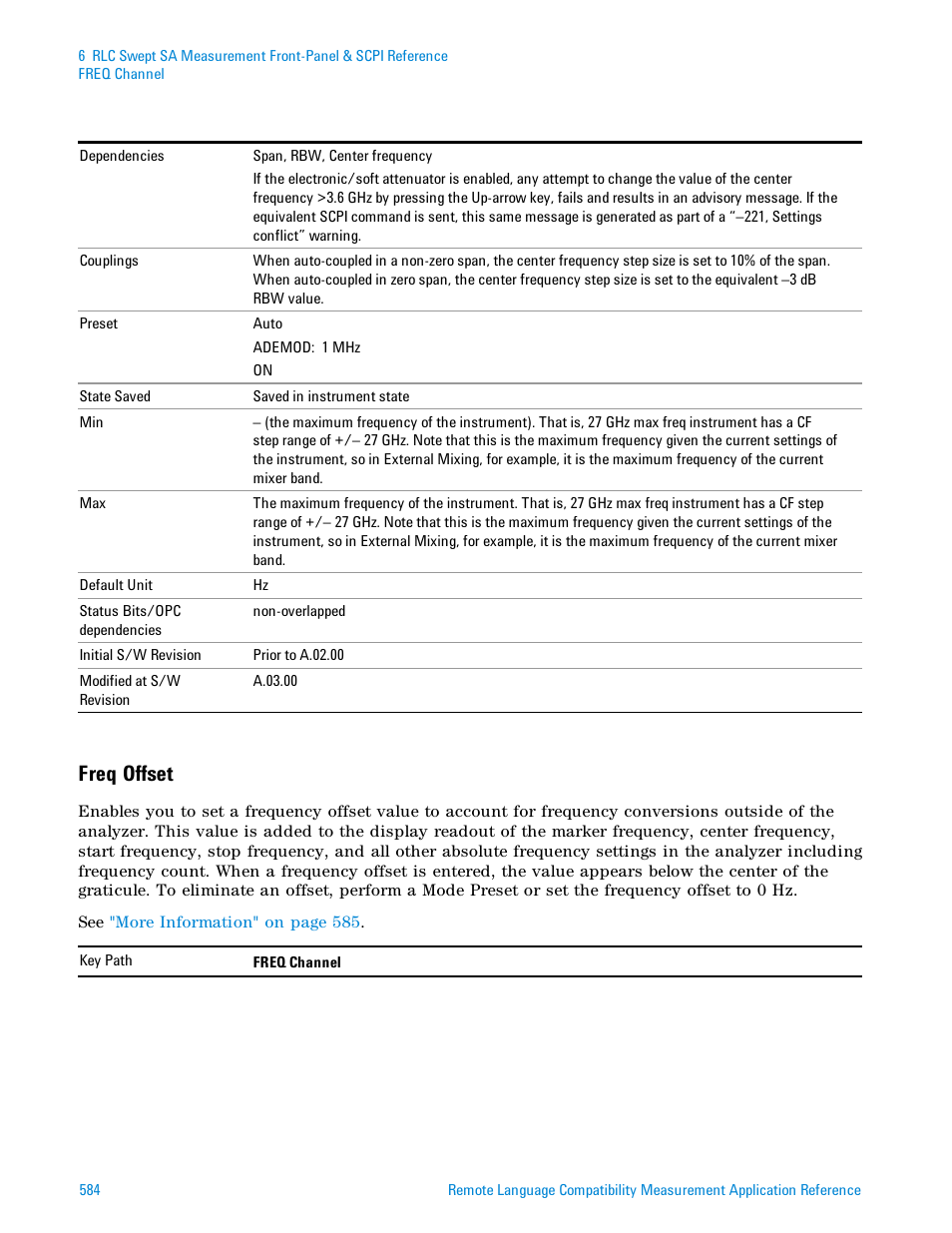 Freq offset | Agilent Technologies Signal Analyzer N9030a User Manual | Page 584 / 1466