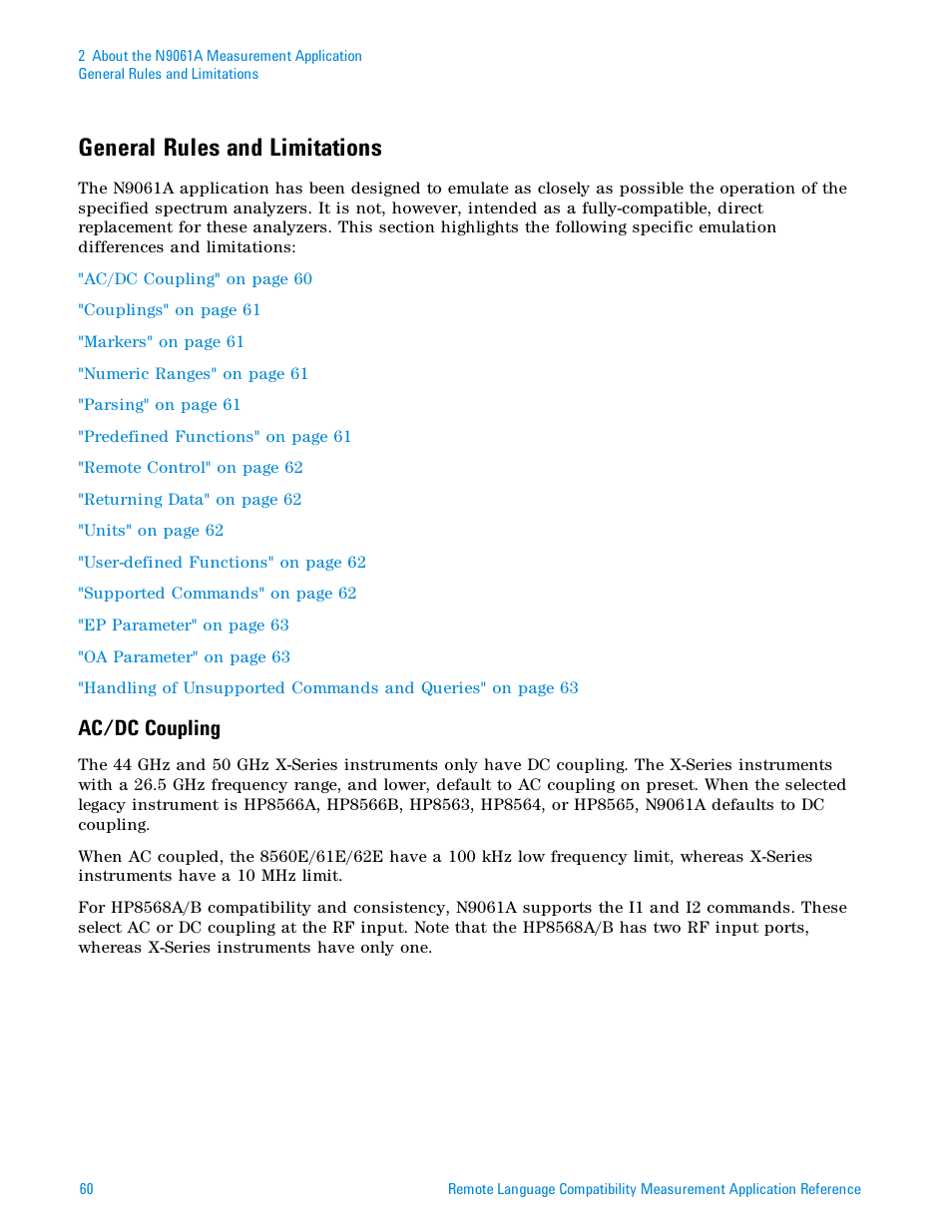 General rules and limitations, Ac/dc coupling | Agilent Technologies Signal Analyzer N9030a User Manual | Page 60 / 1466