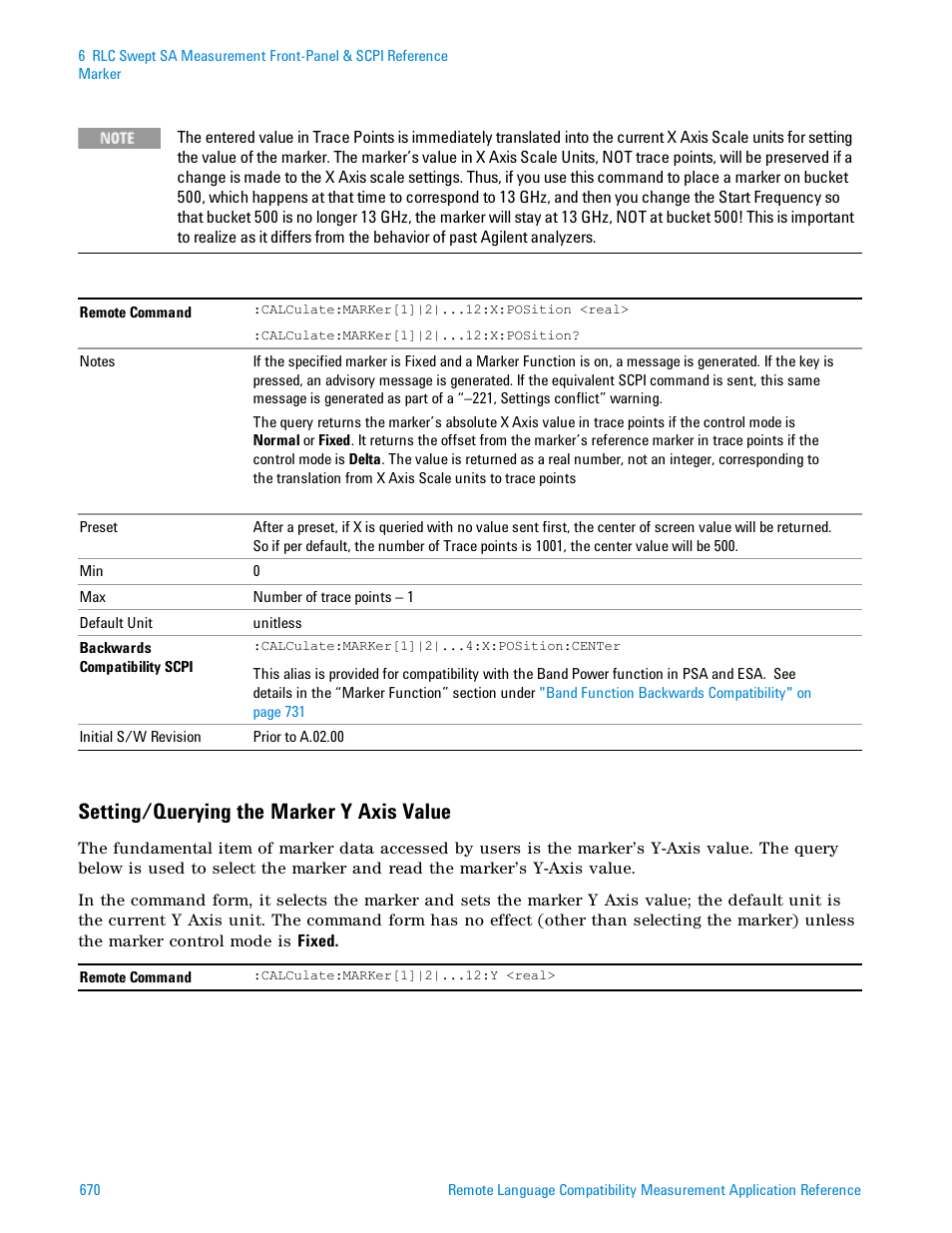 Setting/querying the marker y axis value | Agilent Technologies Signal Analyzer N9030a User Manual | Page 670 / 1466