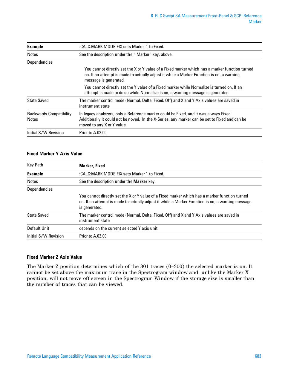 Fixed marker z axis value | Agilent Technologies Signal Analyzer N9030a User Manual | Page 683 / 1466
