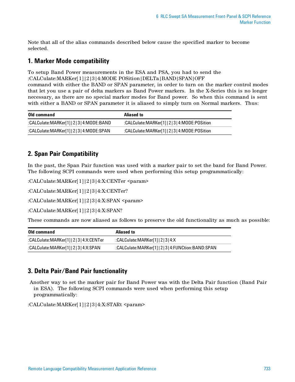 Marker mode compatibility, Span pair compatibility, Delta pair/band pair functionality | Agilent Technologies Signal Analyzer N9030a User Manual | Page 733 / 1466