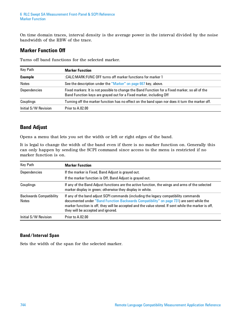 Marker function off, Band adjust | Agilent Technologies Signal Analyzer N9030a User Manual | Page 744 / 1466