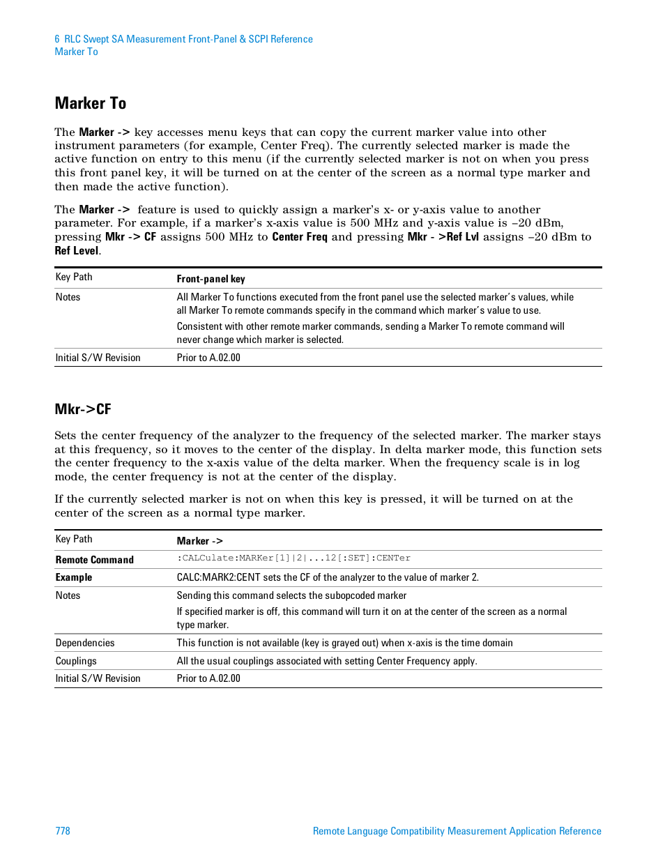 Marker to, Mkr->cf | Agilent Technologies Signal Analyzer N9030a User Manual | Page 778 / 1466