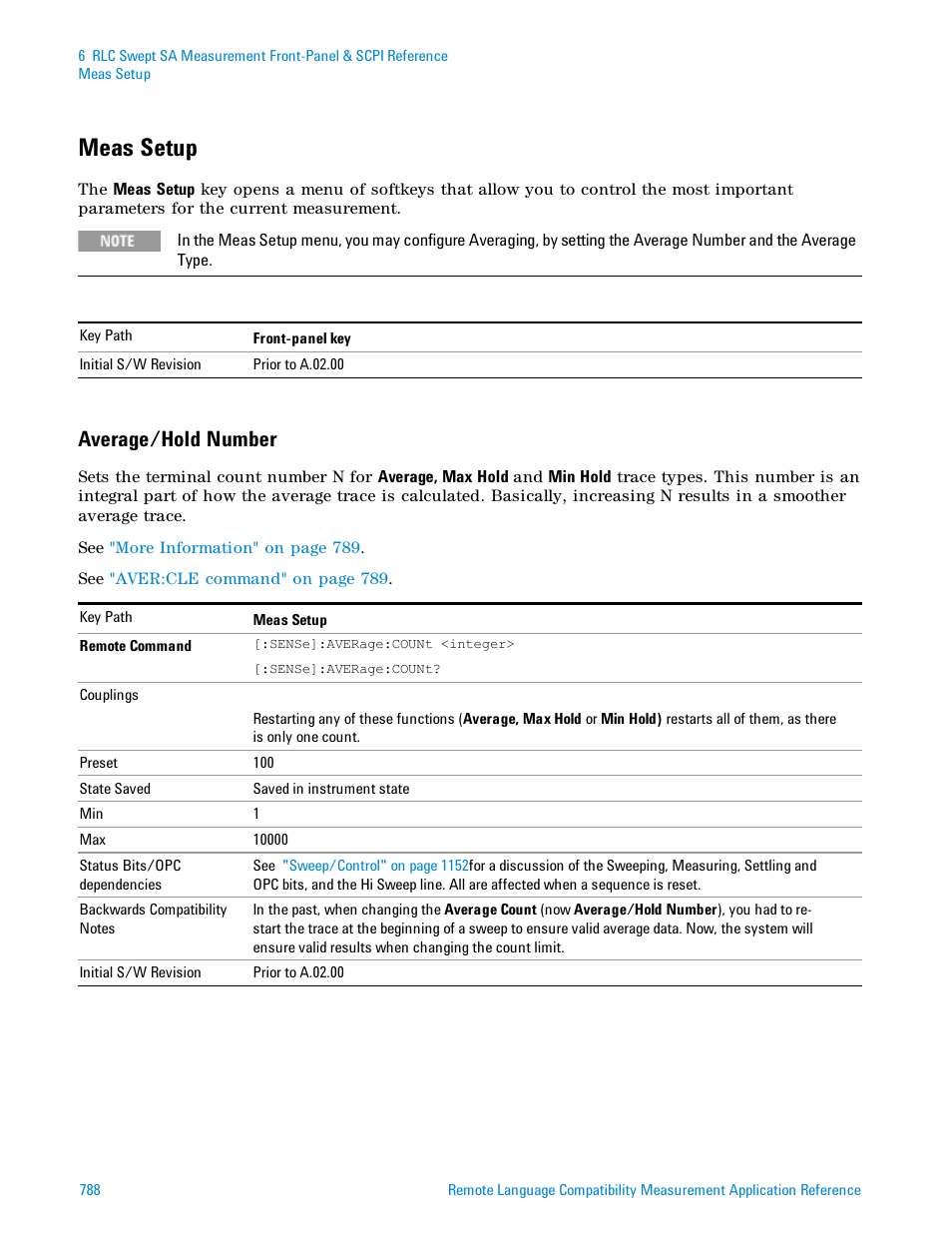 Meas setup, Average/hold number | Agilent Technologies Signal Analyzer N9030a User Manual | Page 788 / 1466