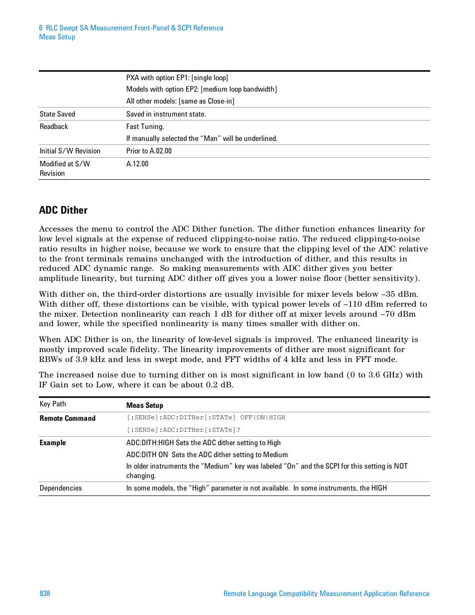 Adc dither | Agilent Technologies Signal Analyzer N9030a User Manual | Page 838 / 1466