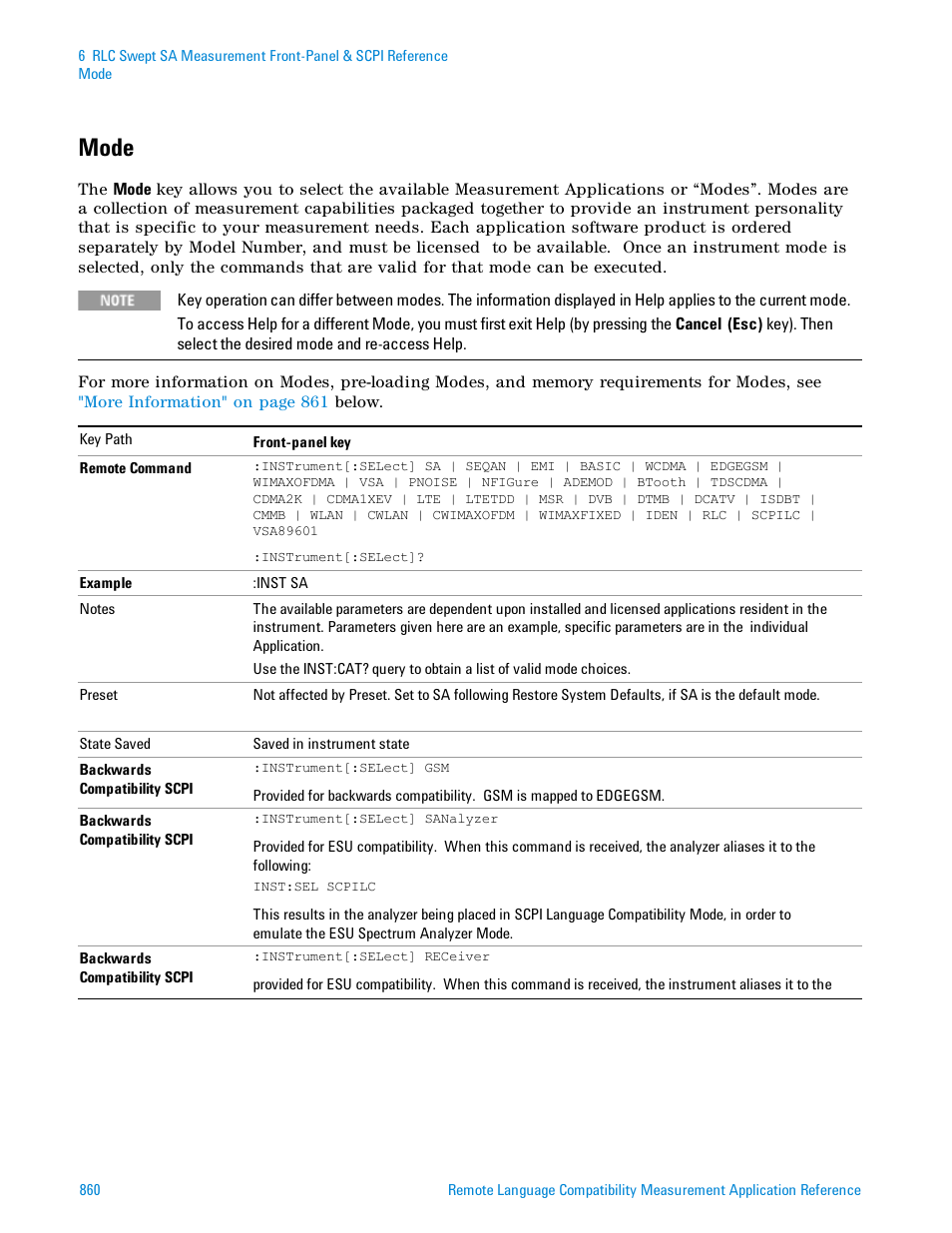 Mode | Agilent Technologies Signal Analyzer N9030a User Manual | Page 860 / 1466