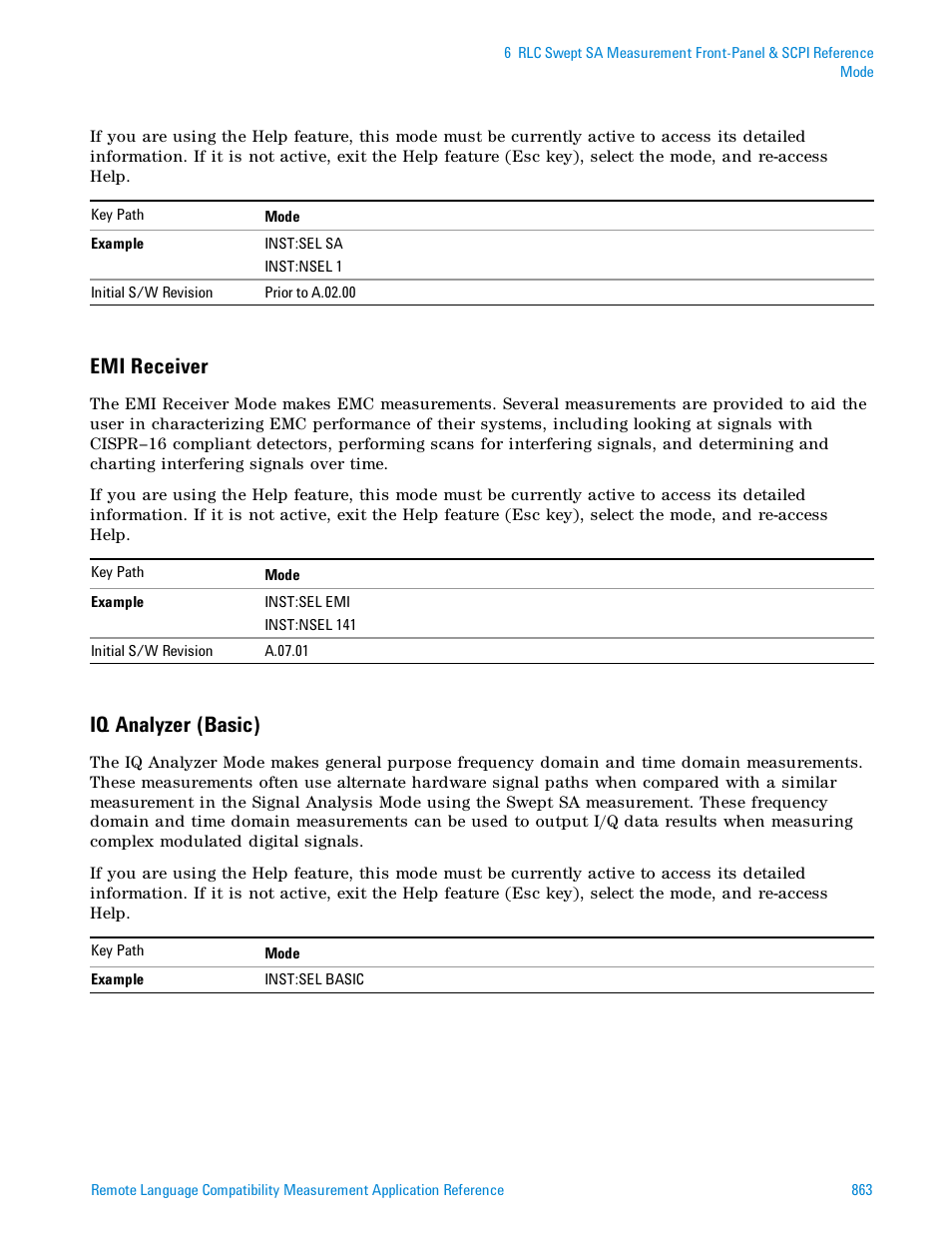 Emi receiver, Iq analyzer (basic) | Agilent Technologies Signal Analyzer N9030a User Manual | Page 863 / 1466
