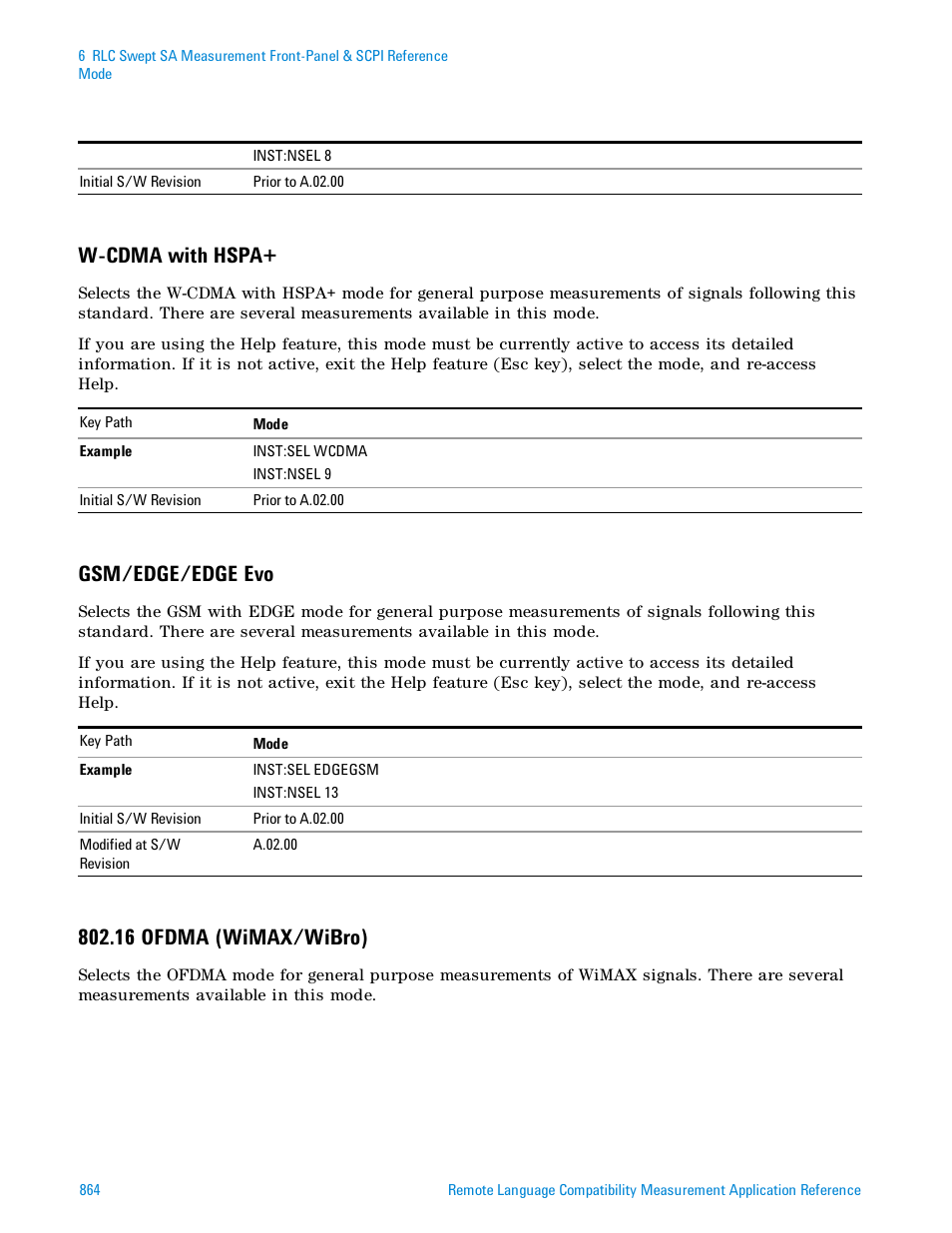 W-cdma with hspa, Gsm/edge/edge evo, 16 ofdma (wimax/wibro) | Agilent Technologies Signal Analyzer N9030a User Manual | Page 864 / 1466