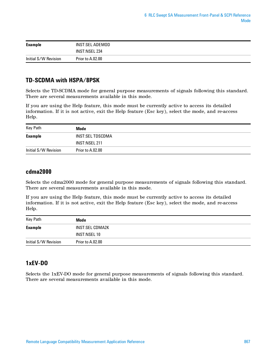 Td-scdma with hspa/8psk, Cdma2000, 1xev-do | Agilent Technologies Signal Analyzer N9030a User Manual | Page 867 / 1466