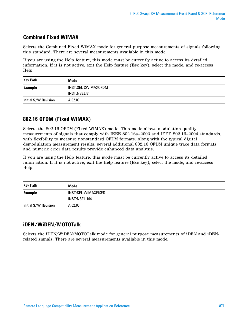 Combined fixed wimax, 16 ofdm (fixed wimax), Iden/widen/mototalk | Agilent Technologies Signal Analyzer N9030a User Manual | Page 871 / 1466