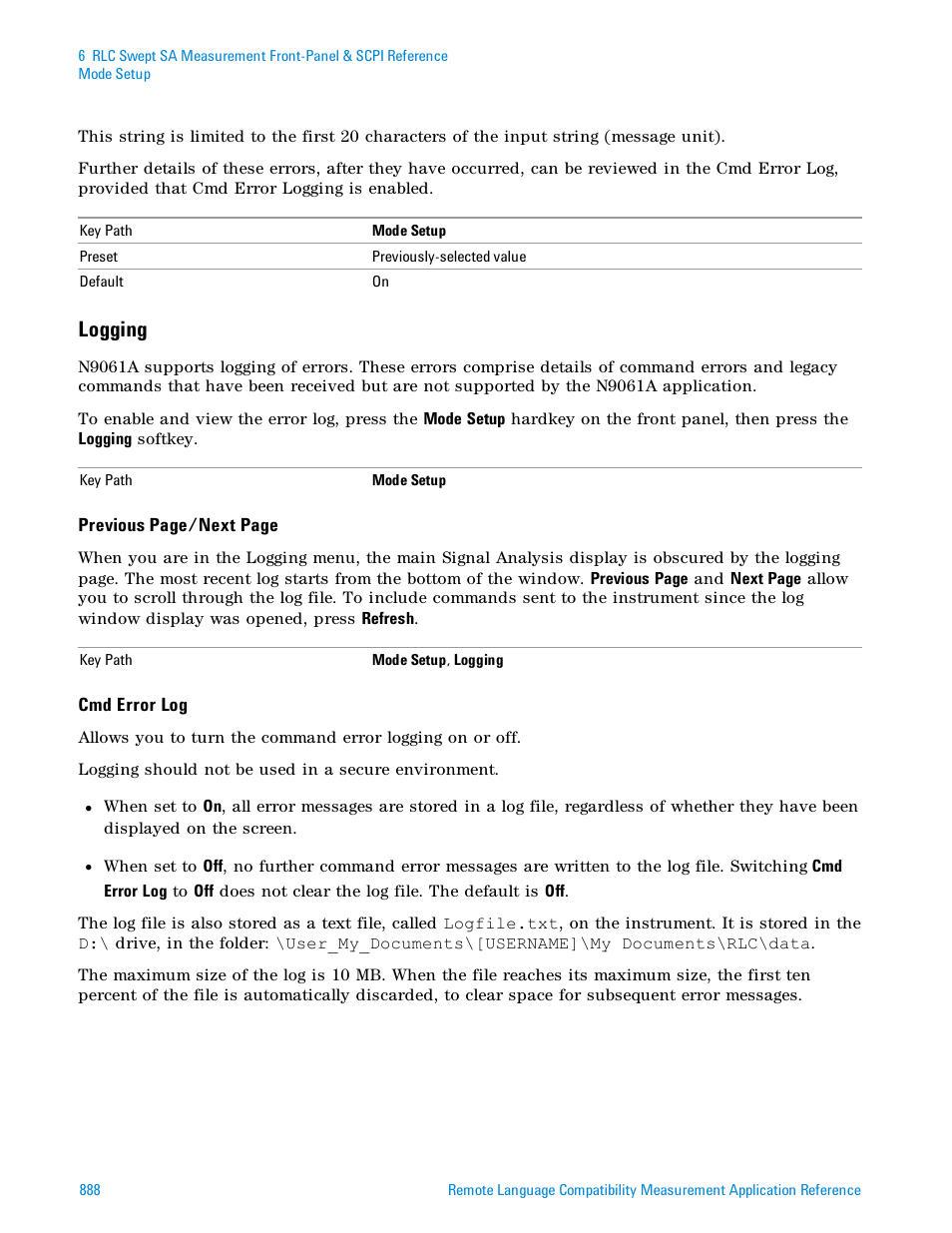 Logging | Agilent Technologies Signal Analyzer N9030a User Manual | Page 888 / 1466