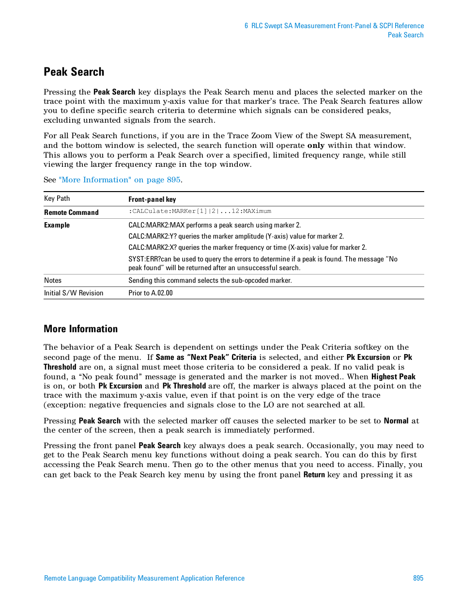 Peak search, More information | Agilent Technologies Signal Analyzer N9030a User Manual | Page 895 / 1466