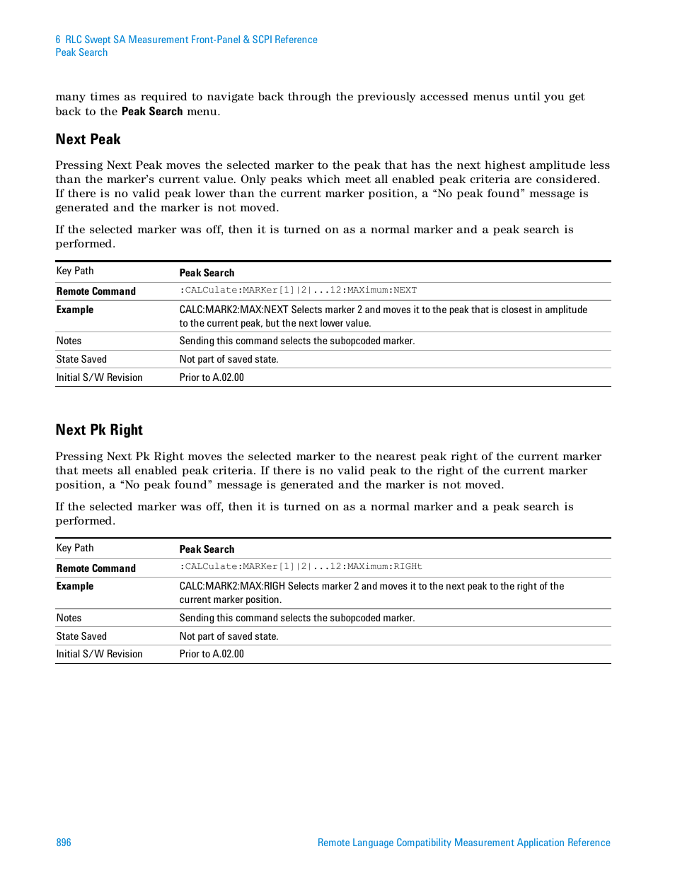 Next peak, Next pk right | Agilent Technologies Signal Analyzer N9030a User Manual | Page 896 / 1466