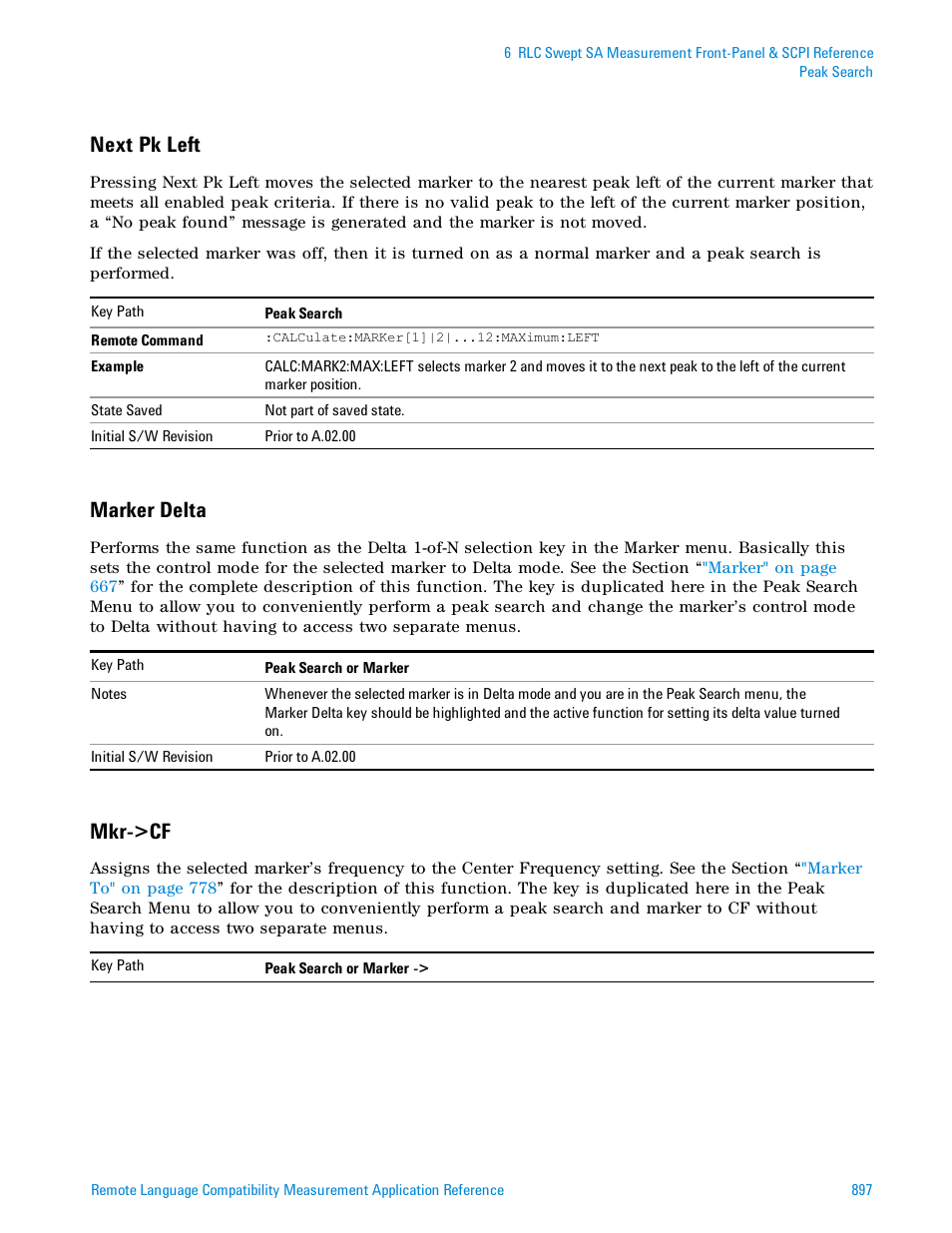 Next pk left, Marker delta, Mkr->cf | Agilent Technologies Signal Analyzer N9030a User Manual | Page 897 / 1466