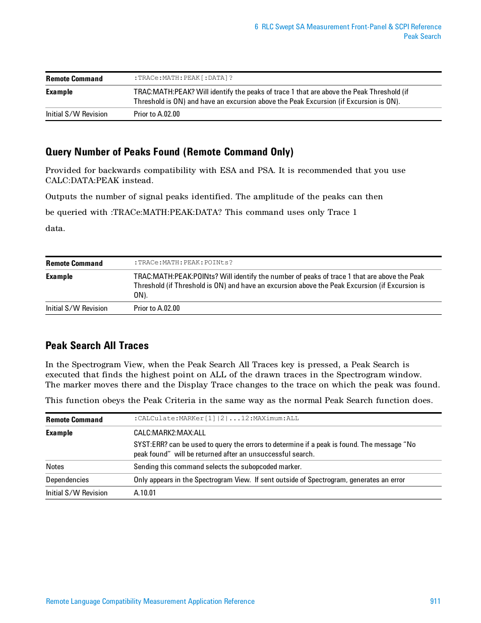 Query number of peaks found (remote command only), Peak search all traces | Agilent Technologies Signal Analyzer N9030a User Manual | Page 911 / 1466