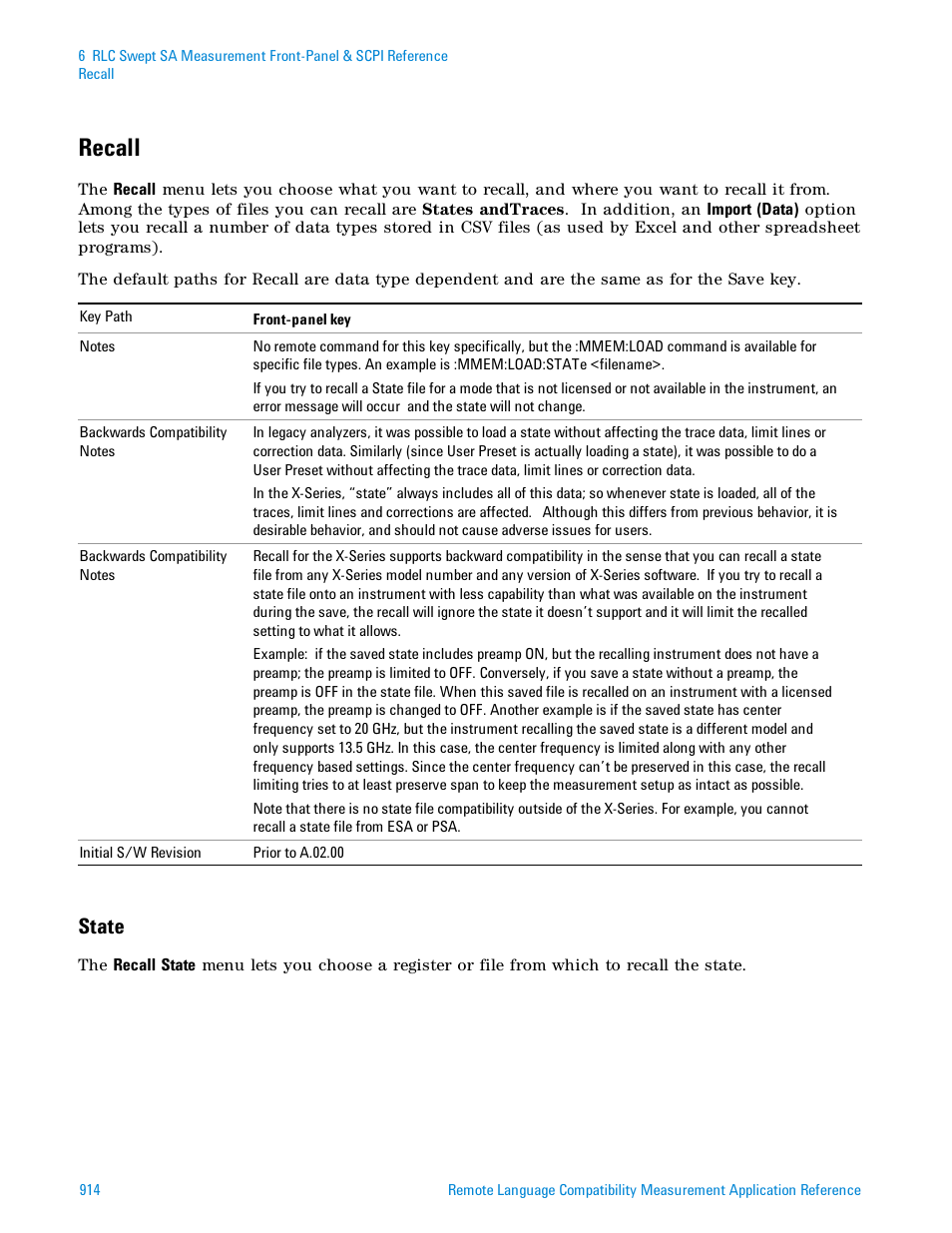 Recall, State | Agilent Technologies Signal Analyzer N9030a User Manual | Page 914 / 1466