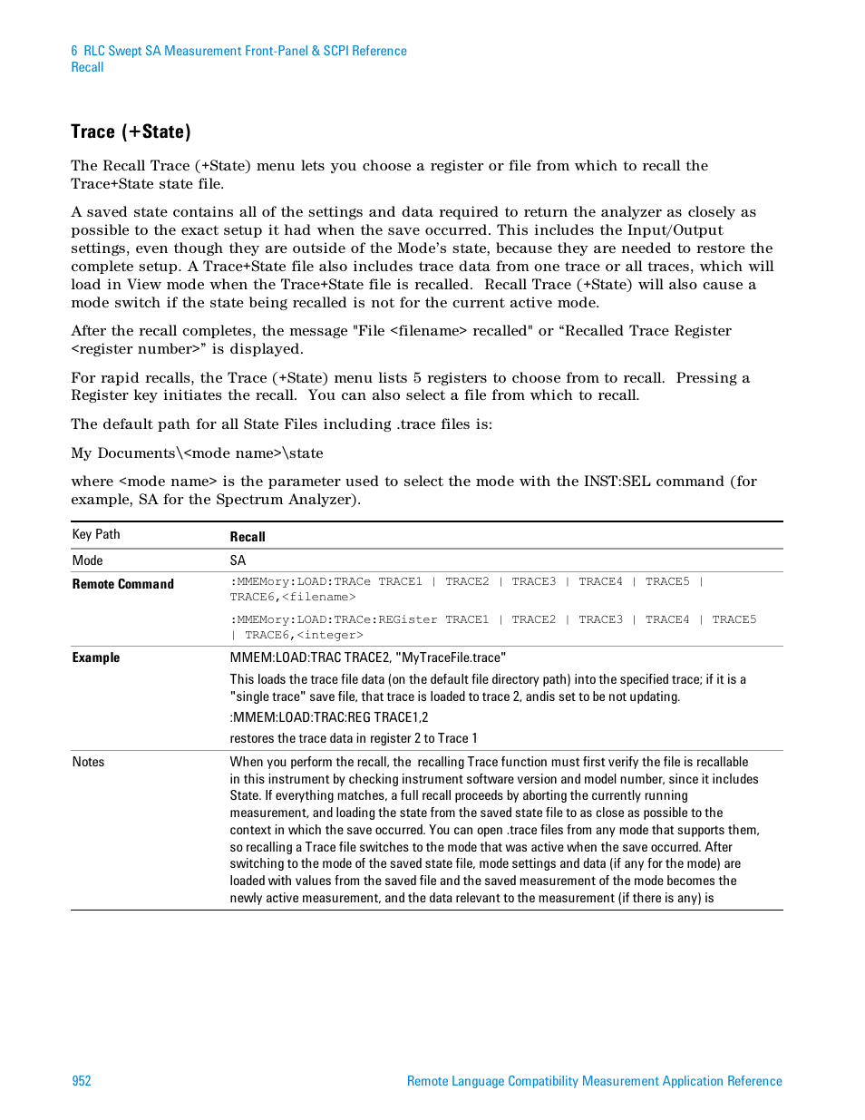 Trace (+state) | Agilent Technologies Signal Analyzer N9030a User Manual | Page 952 / 1466