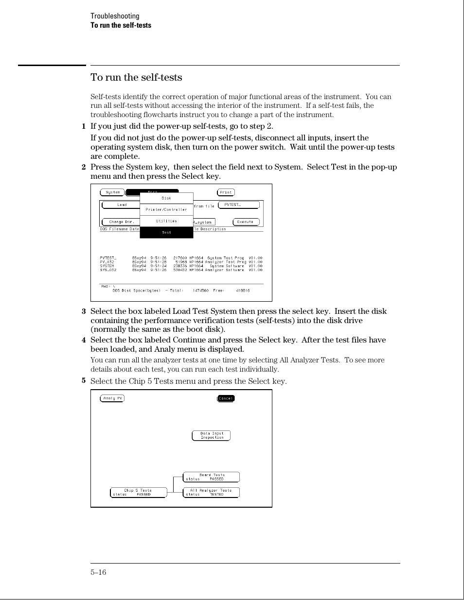 To run the self-tests | Agilent Technologies 01664-97005 User Manual | Page 104 / 164