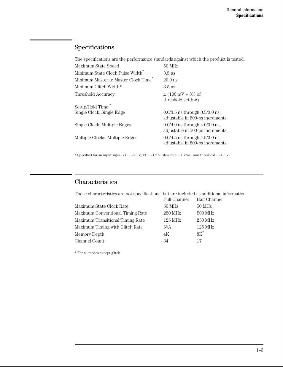 Specifications, Characteristics | Agilent Technologies 01664-97005 User Manual | Page 11 / 164