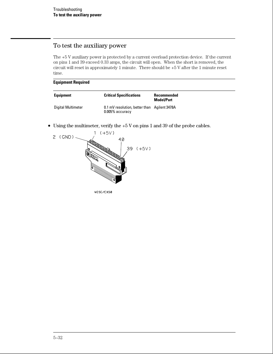 To test the auxiliary power | Agilent Technologies 01664-97005 User Manual | Page 120 / 164