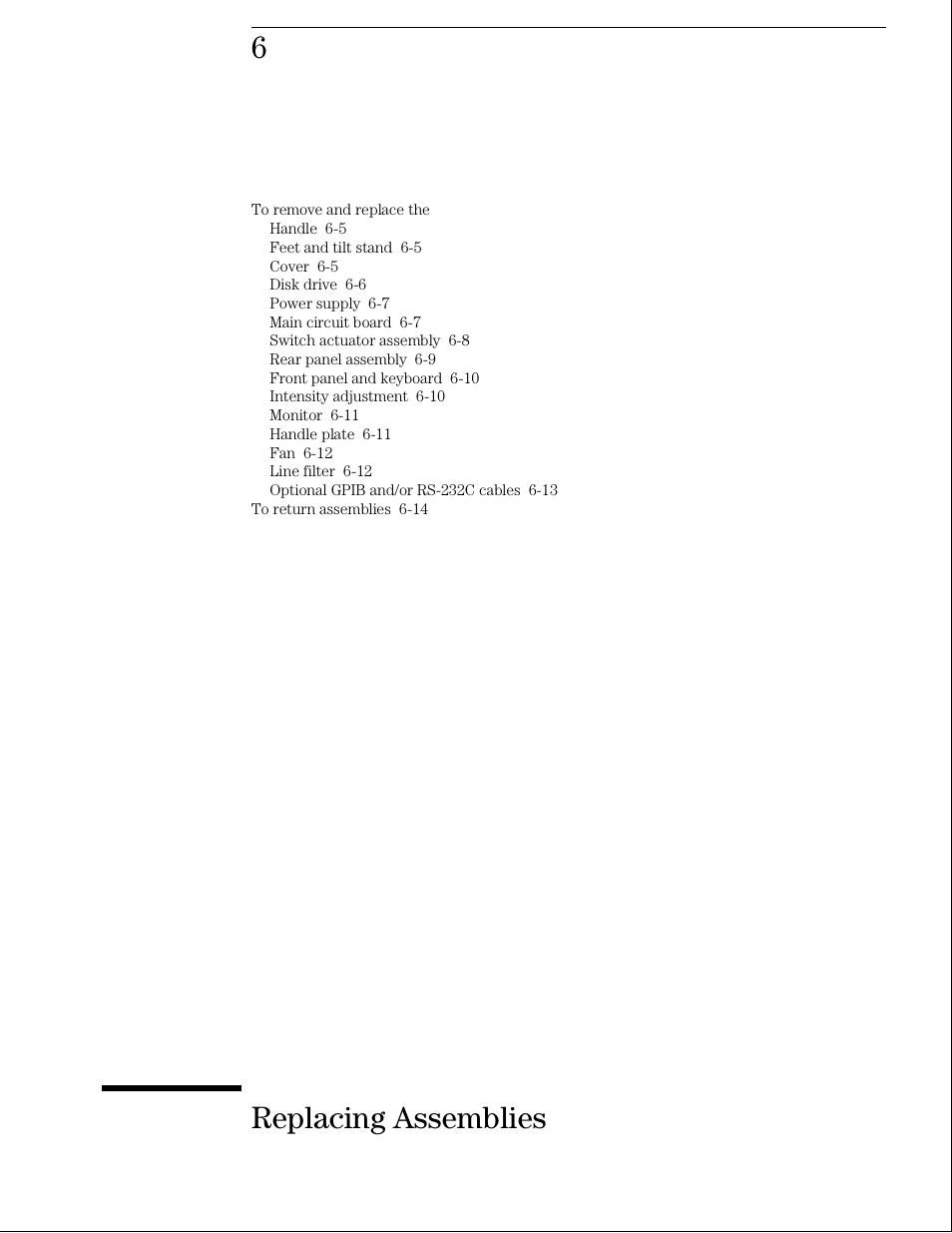 Replacing assemblies | Agilent Technologies 01664-97005 User Manual | Page 121 / 164