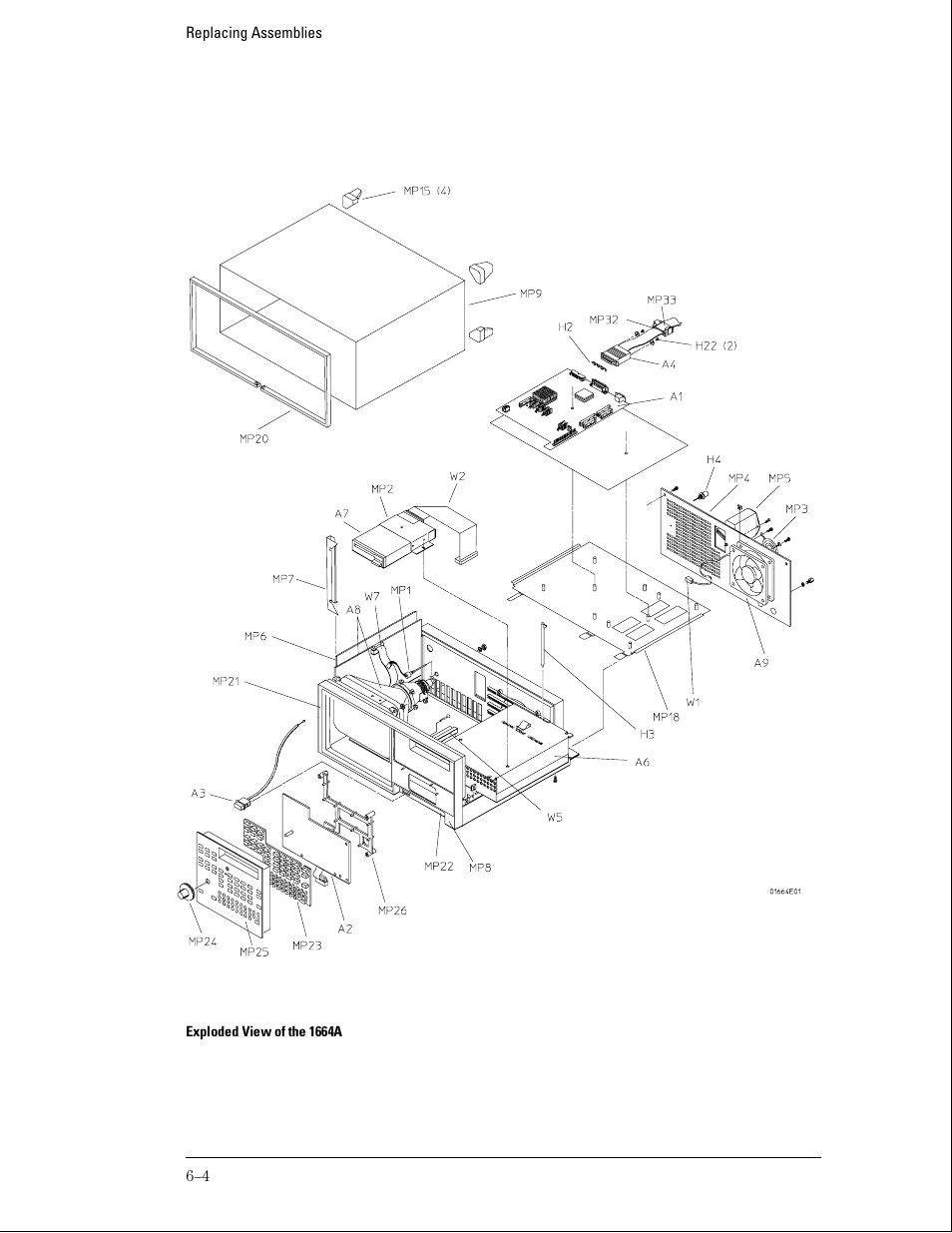 Exploded view of the 1664a | Agilent Technologies 01664-97005 User Manual | Page 124 / 164