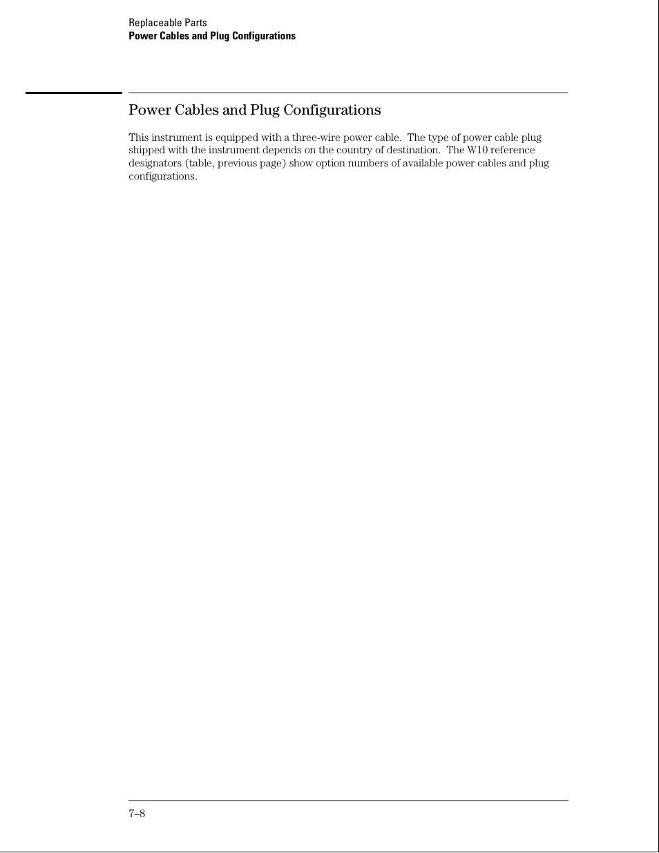 Power cables and plug configurations | Agilent Technologies 01664-97005 User Manual | Page 142 / 164